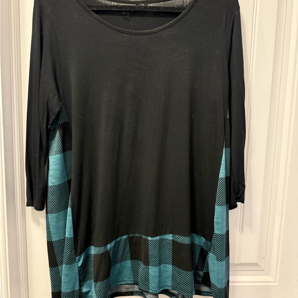 Black and Teal Plaid Women's Top